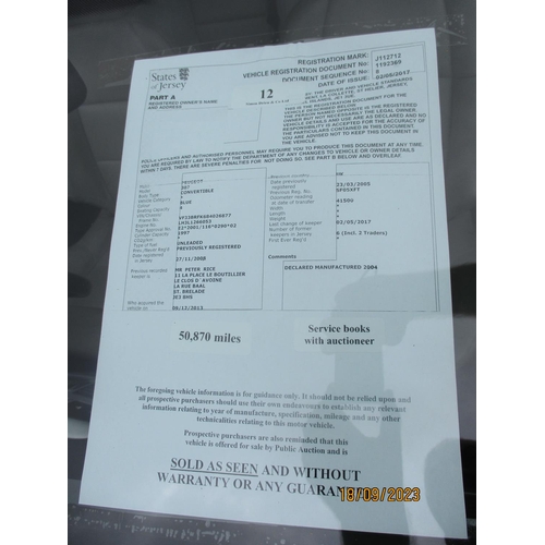 12 - A 2004 Peugeot 307 convertible 2.0 J112712 (petrol/manual), odometer reading 50,870 miles