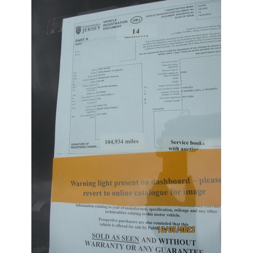 14 - A 2004 Land Rover Freelander TD4 Sport 2.0 TDi SUV J74180 (diesel/manual), odometer reading 104,934 ... 