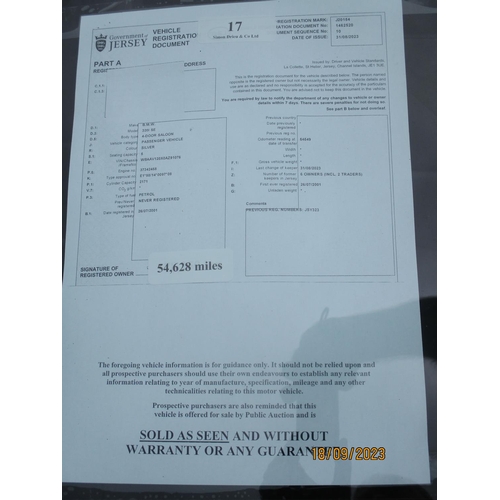 17 - A 2001 BMW 320i 2.2 four door saloon  J20154 (petrol/manual), odometer reading 54,628 miles - driver... 