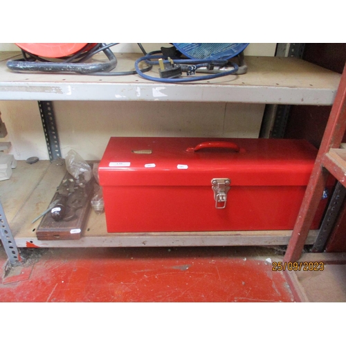 130 - A metallic tool box together with various engineering tools