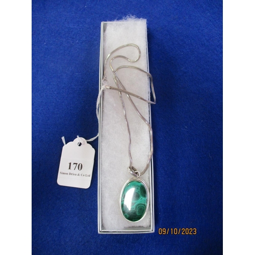 170 - A Malachite oval pendant on chain