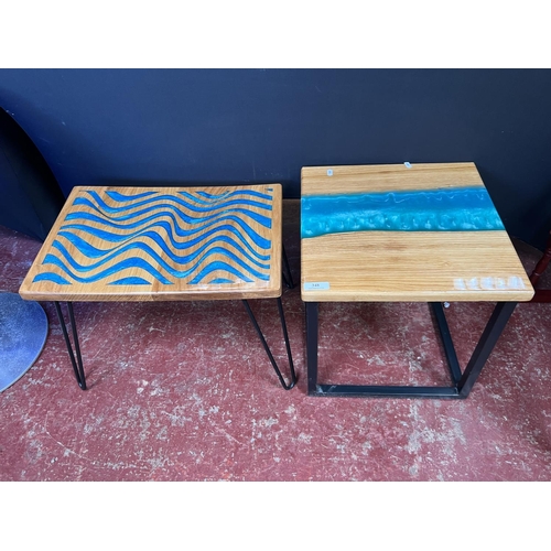 348 - Two coffee tables with inlaid resin decoration