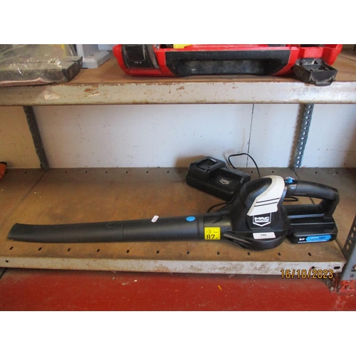 106 - A MacAllister 18 volt cordless garden blower complete with battery and charger
