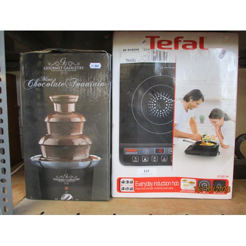 115 - A Tefal every day induction hob together with a gourmet gadgetry mini chocolate fountain
