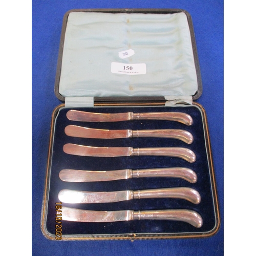 150 - A cased set of six silver handled butter knives