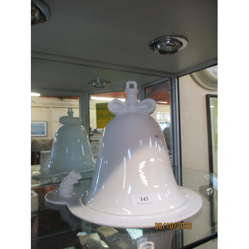 143 - A white ceramic cheese bell and cover with mouse decoration