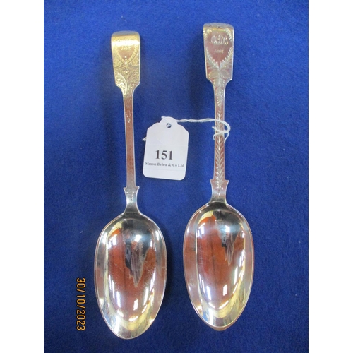 151 - Two silver bright cut serving spoons