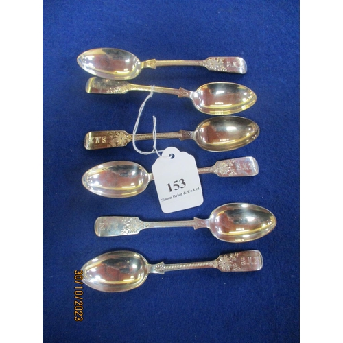 153 - A set of six silver bright cut tea spoons