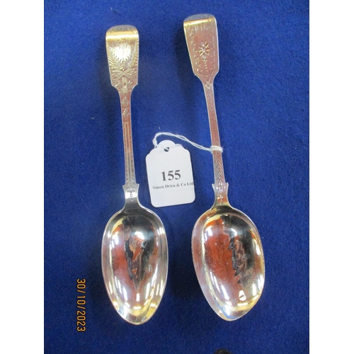 155 - Two silver bright cut serving spoons