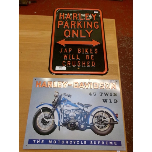 190 - Two metallic Harley Davidson wall signs