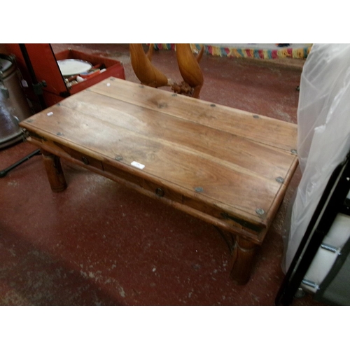 230 - An Indonesian teak rectangular occasional table with metallic studded decoration