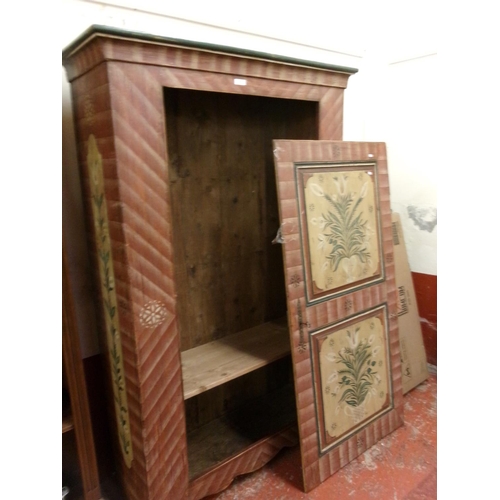 316 - A vintage pine cupboard with hand painted decoration