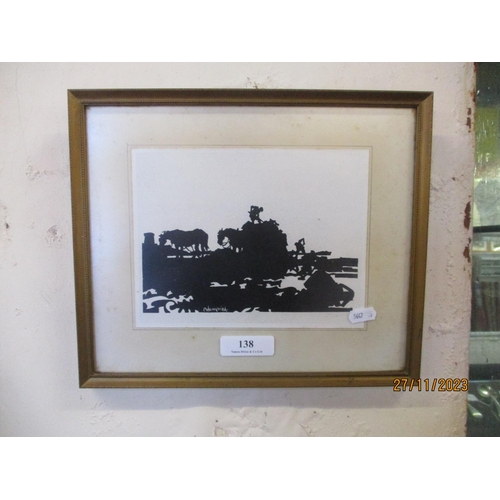 138 - Vraicing scene, a silhouette print by Blampied