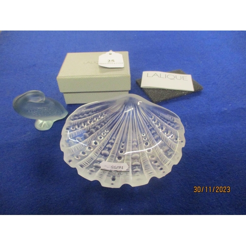 25 - A boxed Lalique model of a duck together with a boxed Lalique pin dish modelled in the form of an oy... 