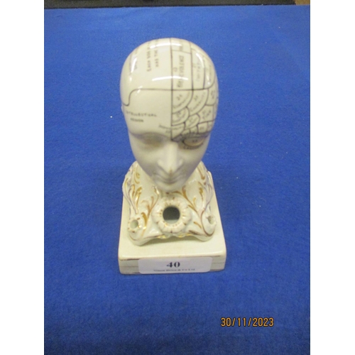 40 - A very rare Victorian phrenology head inkwell stamped “F Bridges Phrenologist”. Phrenology was the s... 