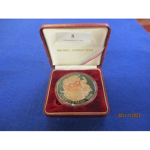 5 - A 1990 double sided 5oz enamelled Christmas coin