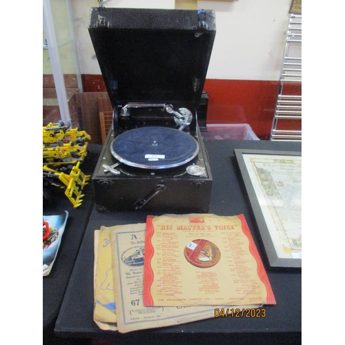 273 - A vintage portable gramophone bearing the retail stamp of F. Foot, Pitt Street, Jersey together with... 