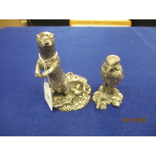 340 - Two Country Artists silver wildlife models, a weasel and a kingfisher