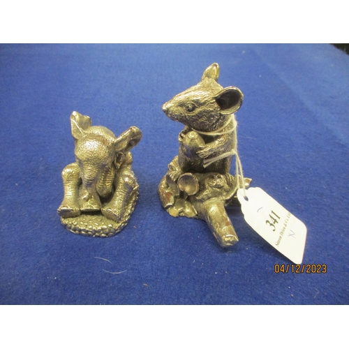 341 - Two Country Artists silver wildlife models, a seated elephant calf and a field mouse