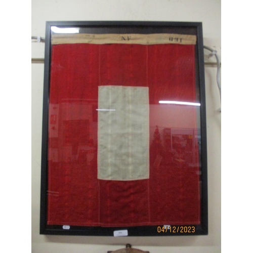 391 - A vintage red and white flag inscribed NF 631