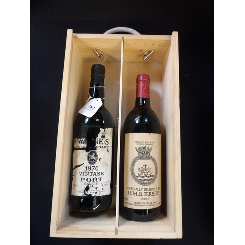 282 - A bottle of Warre's Tercentenary 1970 Vintage Port together with a bottle of French red wine especia... 