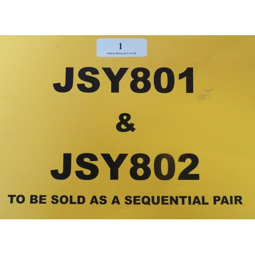 1 - JSY801 & JSY802 - A sequential pair of JSY three digit registration marks assigned to scooters of in... 