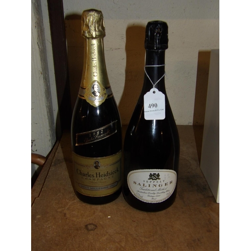 490 - A bottle of Salinger sparkling wine together with a bottle of champagne