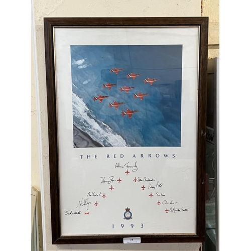 78 - A framed print of the Royal Airforce Aerobatic Team The Red Arrows 1993, signed by the pilots