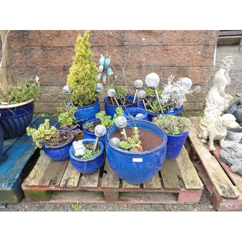 17 - An accumulation of blue salt glazed stoneware pots and planters