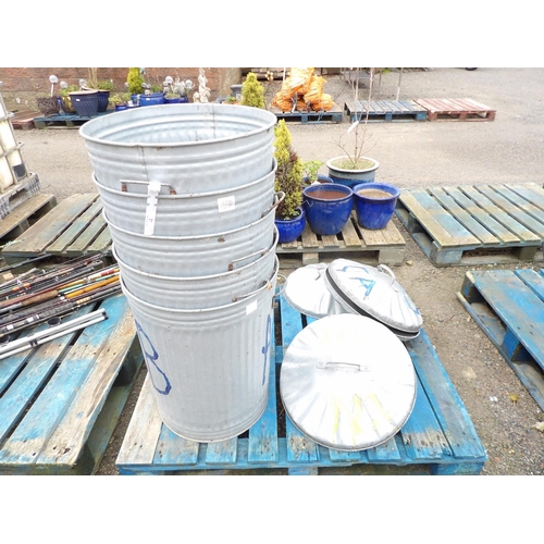 27 - Five galvanised dustbins complete with lids