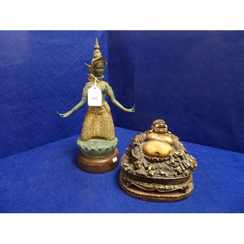 101 - A figure of a seated Buddha together with a model of a Tibetan Goddess