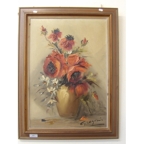 153 - A mid century oil on canvas depicting a still life