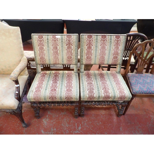 193 - A pair of vintage mahogany hall chairs with barley twist decoration