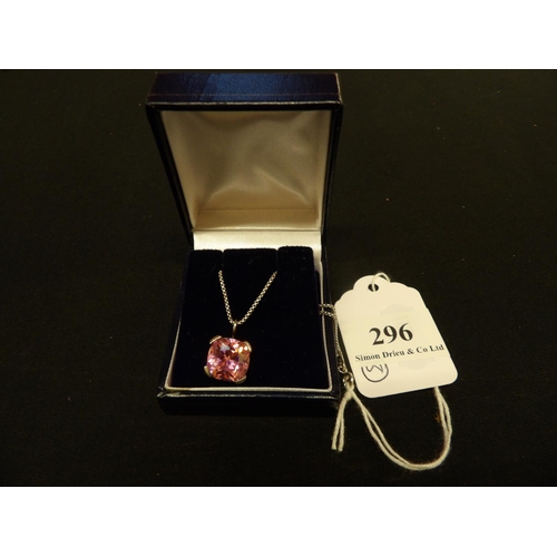 296 - A pink paste diamond silver pendant and chain