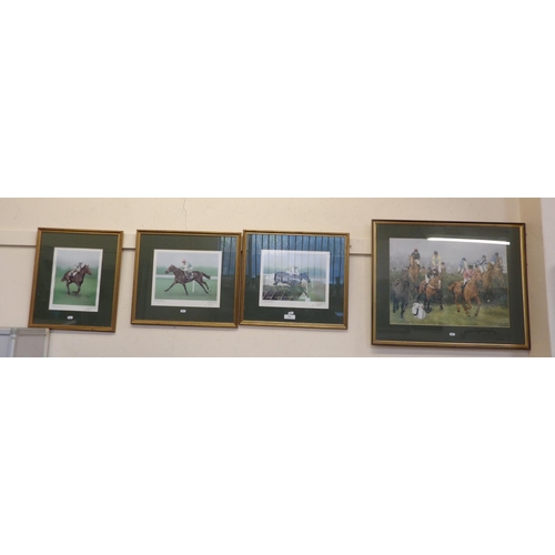 135 - A set of three limited edition horse racing prints together with one other