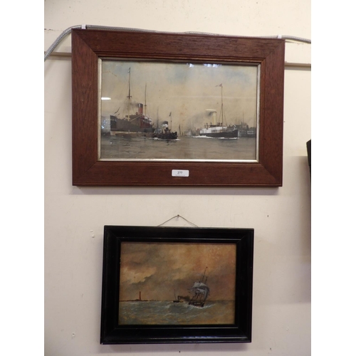 277 - A vintage water colour of a harbour scene indistinctly titled and signed together with a water colou... 