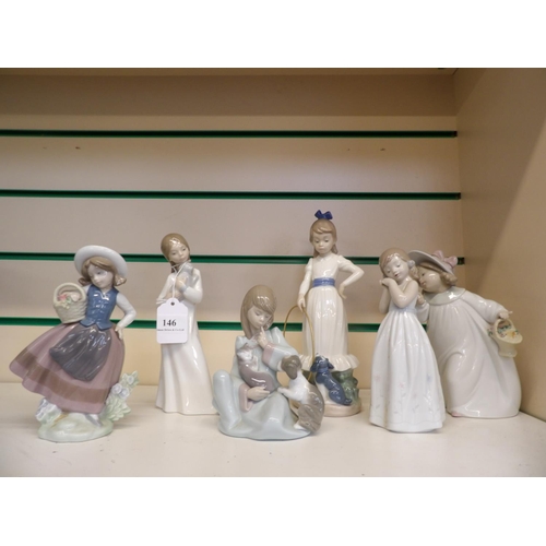 146 - Four Lladro models of girls together with two Nao models of girls