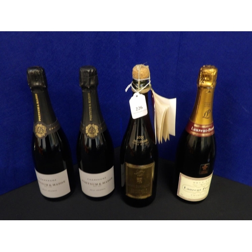 226 - A bottle of Louis Dubosquet 2005 Mallesime Grand Cru Champagne together with three other bottles