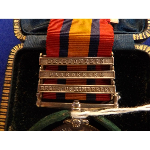 145 - A Queen's South Africa medal with three bars
Inscribed:3284 PTE E.Putland Yorkshire Regt