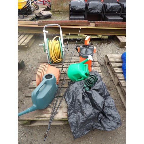 19 - A hose and reel, a pressure sprayer, hosepipe etc.