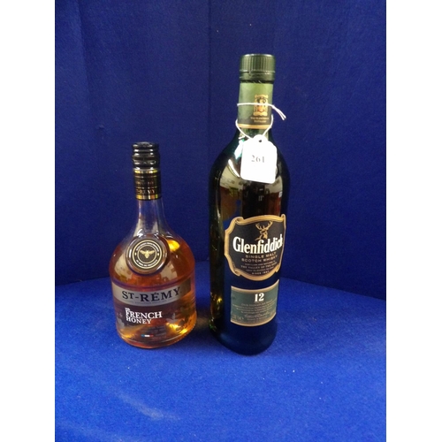 261 - A bottle of Glenfiddich 12 year old Malt Whisky together with a bottle of St-Remy French liqueur wit... 