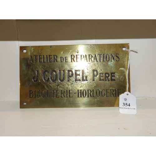 354 - A vintage French brass jeweller's name plate