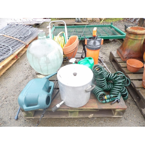 29 - A hose and reel, pressure sprayer, an acid carboy etc.