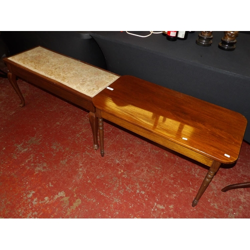 300 - A double piano stool together with a mahogany rectangular occasional table