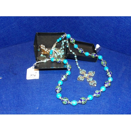 374 - A turquoise necklace, ring and earring set