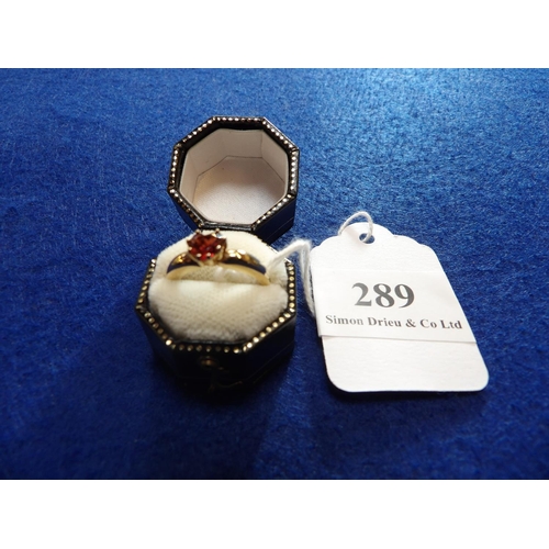 289 - A 9 carat gold heart shaped ring set with a heart shaped tourmaline (.60 carat) size K