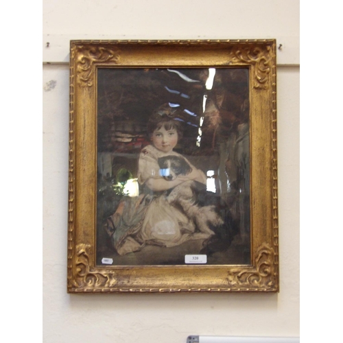 320 - A vintage gilt framed picture of a girl and puppy