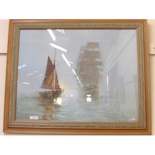 321 - Montague Dawson, a framed print of a galleon and a sailing boat