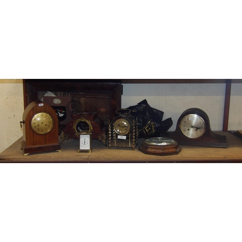 332 - A collection of various mantle and wall clocks, a barometer etc.