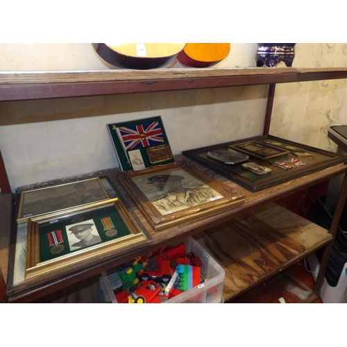 333 - Assorted military pictures, medals, a Christmas gift box etc.